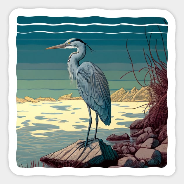 Great Blue Heron Sticker by Sunshine-thru-the-tees